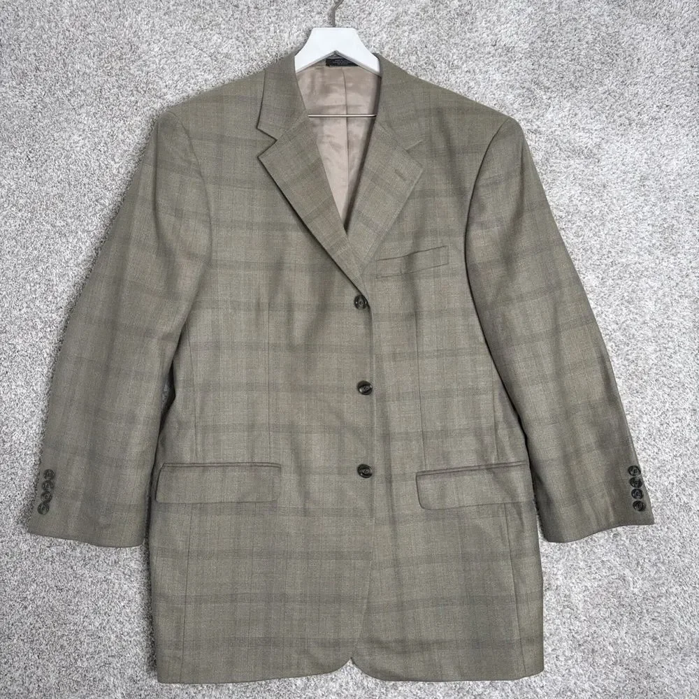 Donald Trump Signature Collection Suit Jacket Mens 44L Tan Plaid Wool/Silk